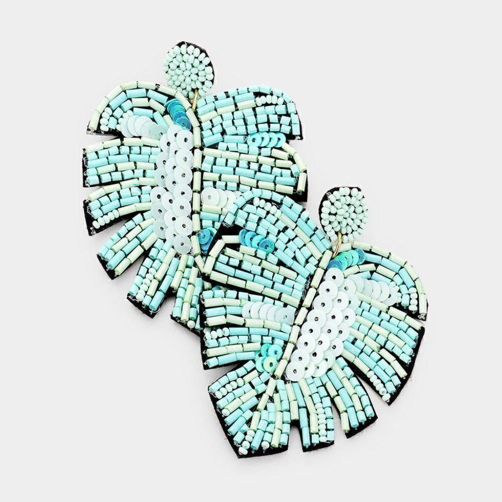 Tropical Leaf Seed Bead Earrings